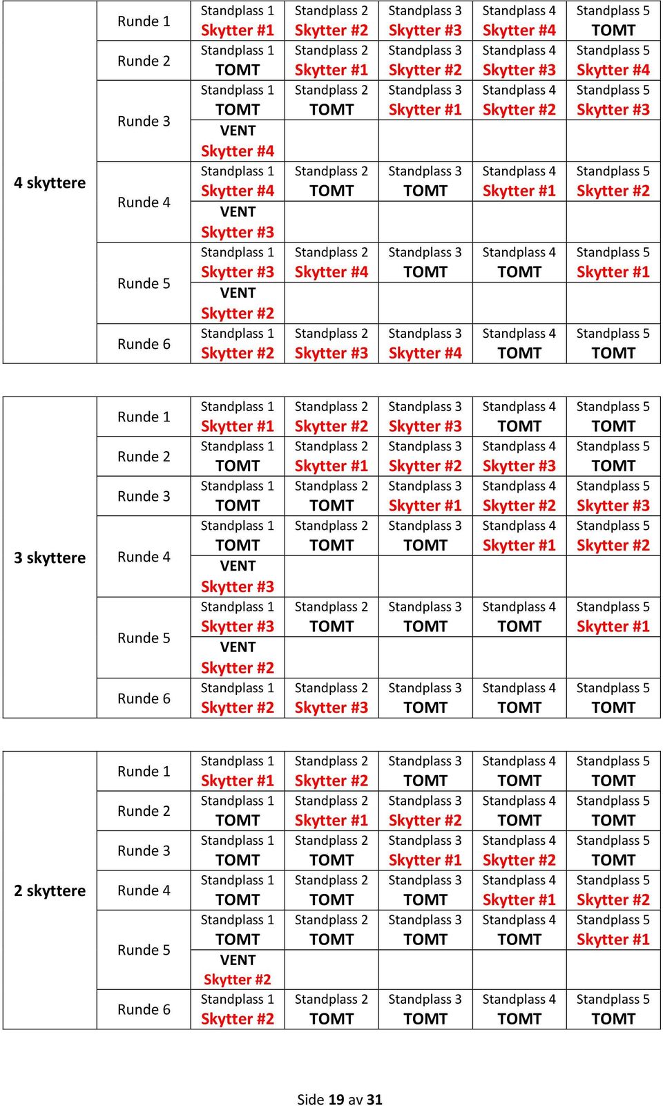 Runde 3 Runde 4 Runde 5 Runde 6 VENT VENT 2 skyttere