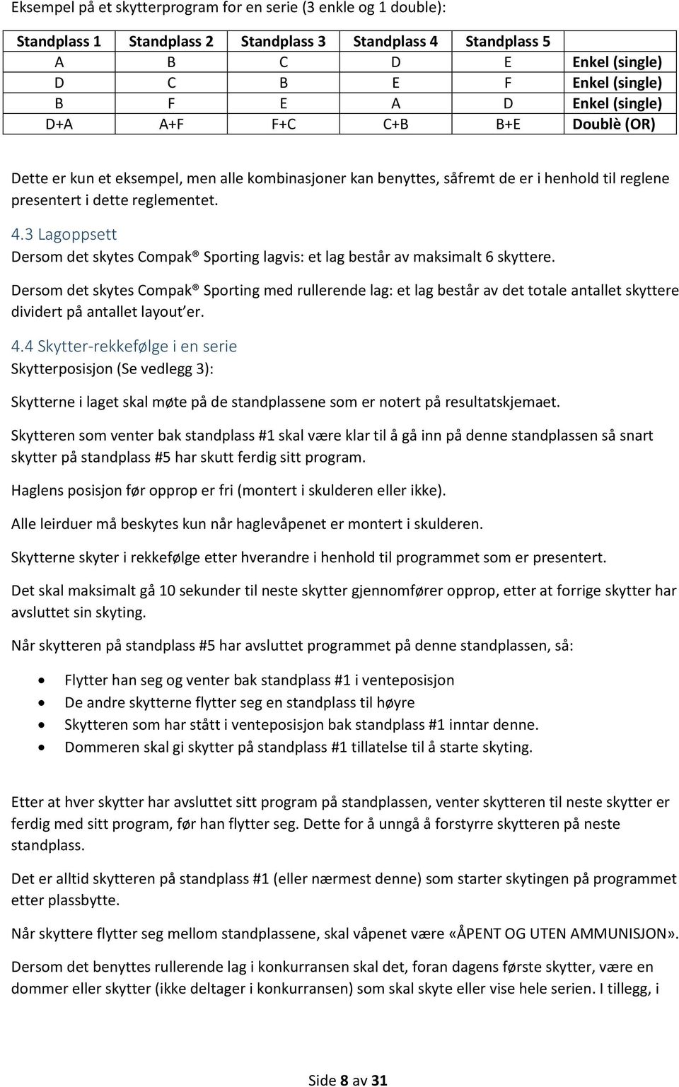 Dersom det skytes Compak Sporting med rullerende lag: et lag består av det totale antallet skyttere dividert på antallet layout er. 4.