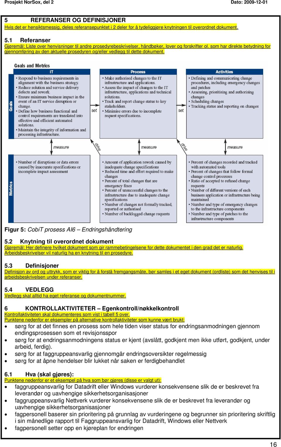 som har direkte betydning for gjennomføring av den aktuelle prosedyren og/eller vedlegg til dette dokument. Figur 5: CobiT prosess AI6 Endringshåndtering 5.