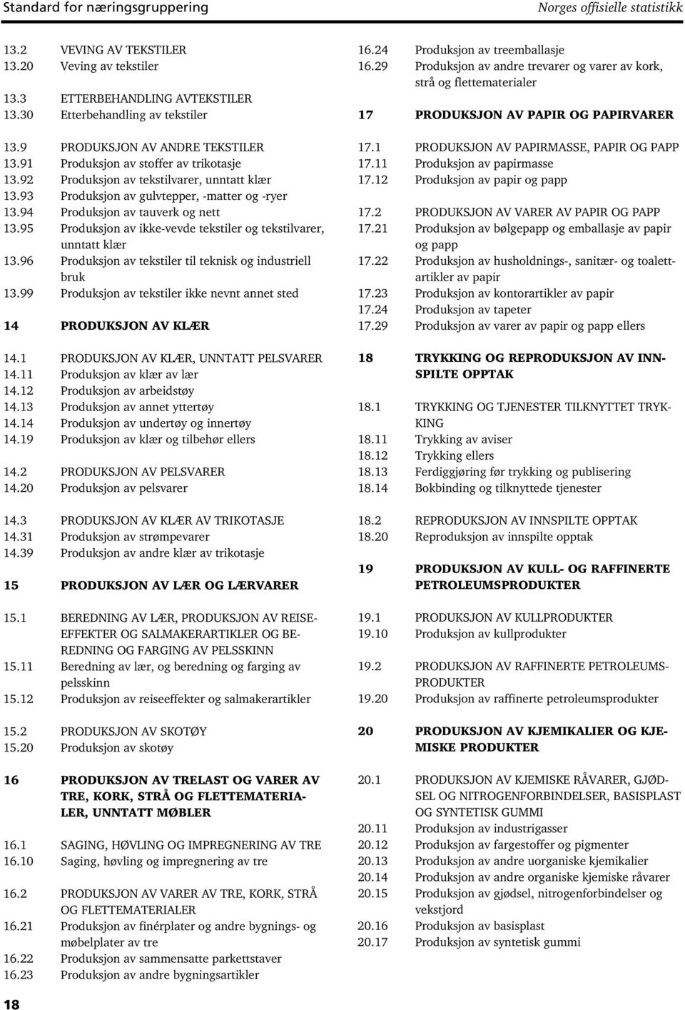 94 Produksjon av tauverk og nett 13.95 Produksjon av ikke-vevde tekstiler og tekstilvarer, unntatt klær 13.96 Produksjon av tekstiler til teknisk og industriell bruk 13.