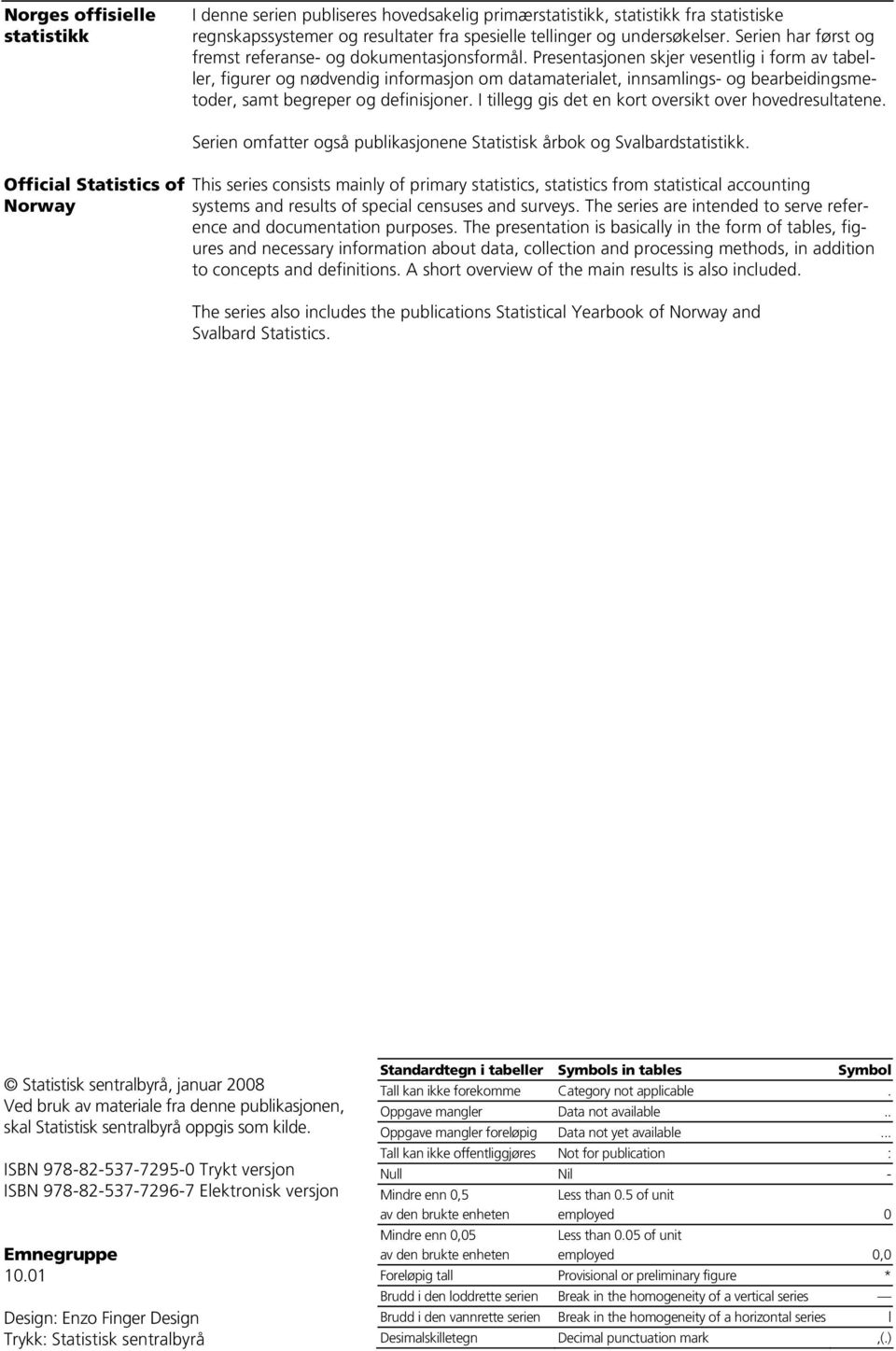 Presentasjonen skjer vesentlig i form av tabeller, figurer og nødvendig informasjon om datamaterialet, innsamlings- og bearbeidingsmetoder, samt begreper og definisjoner.