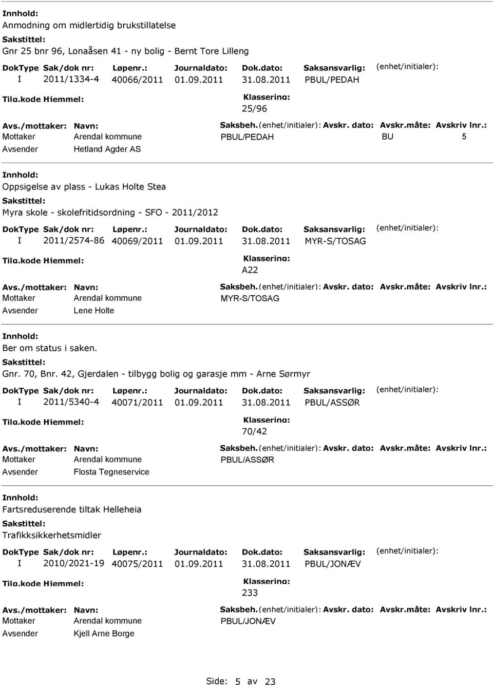 : PBUL/PEDAH BU 5 Avsender Hetland Agder AS nnhold: Oppsigelse av plass - Lukas Holte Stea Myra skole - skolefritidsordning - SFO - 2011/2012 2011/2574-86 40069/2011 MYR-S/TOSAG A22 Avs.