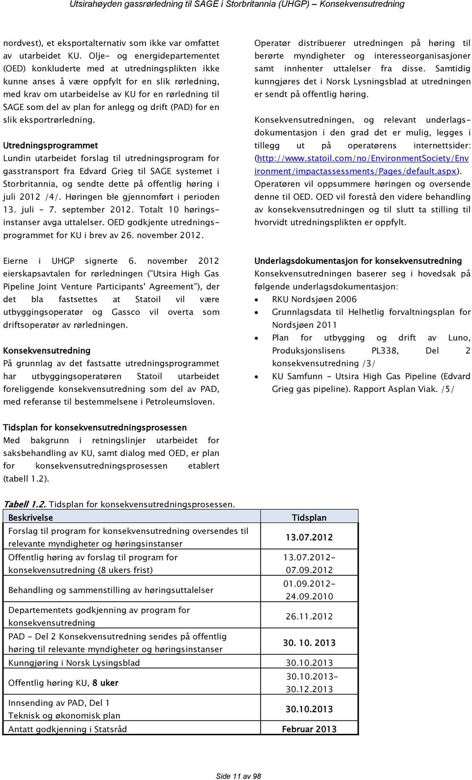 plan for anlegg og drift (PAD) for en slik eksportrørledning.