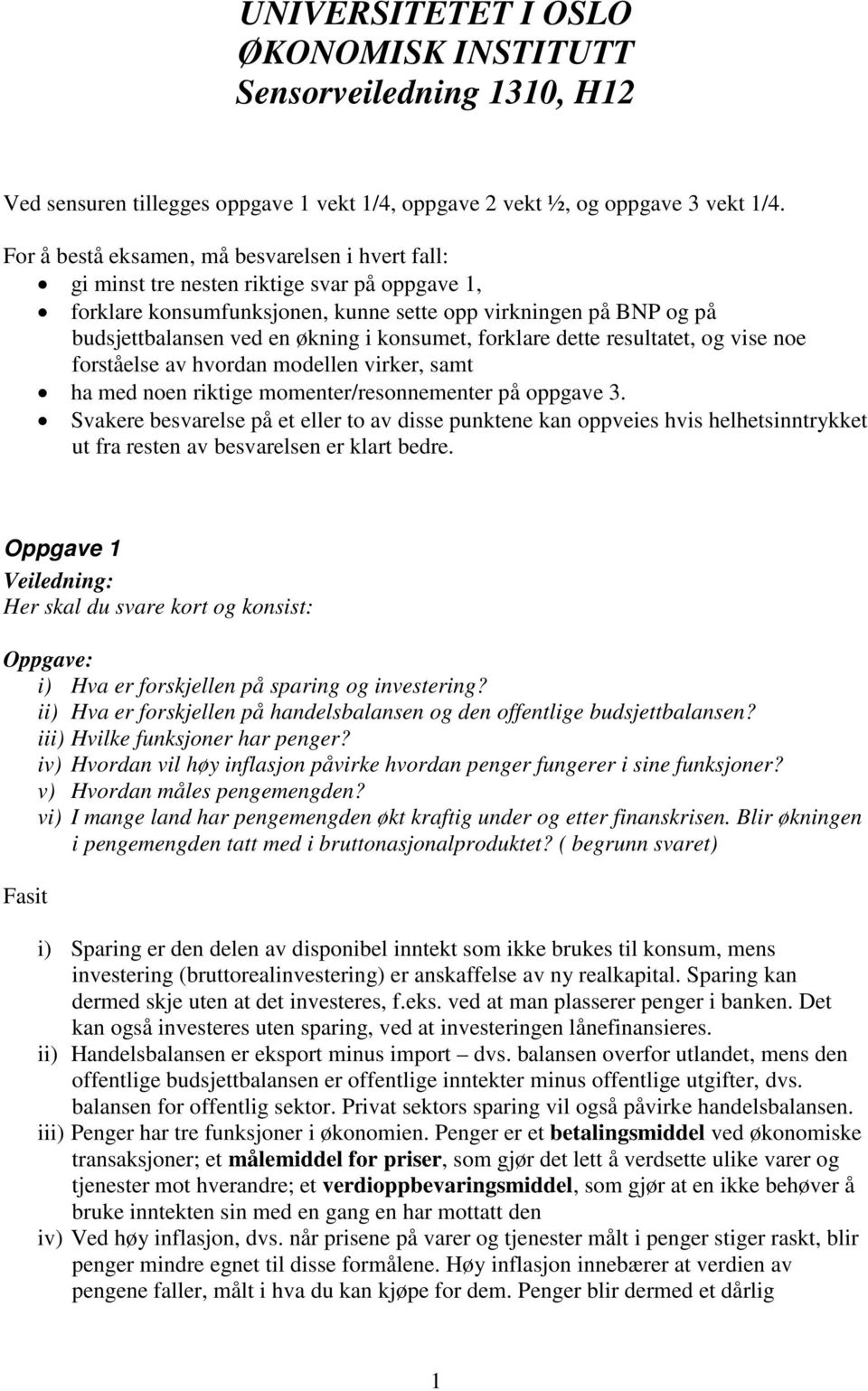 konsumet, forklare dette resultatet, og vise noe forståelse av hvordan modellen virker, samt ha med noen riktige momenter/resonnementer på oppgave 3.