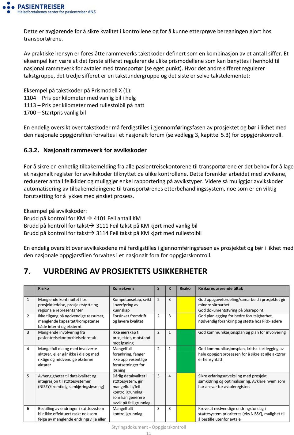 Et eksempel kan være at det første sifferet regulerer de ulike prismodellene som kan benyttes i henhold til nasjonal rammeverk for avtaler med transportør (se eget punkt).