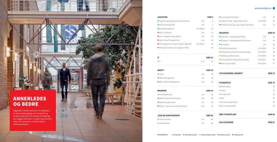 logistikk 3 år deltid 18 Philosophiae Doctor in Logistics (PhD) 20 HELSEFAG SIDE 54 Sykepleie - studiegruppe Molde 3 år 56 Sykepleie - studiegruppe Kristiansund 3 år 58 Vernepleie 3 år 60 Psykisk