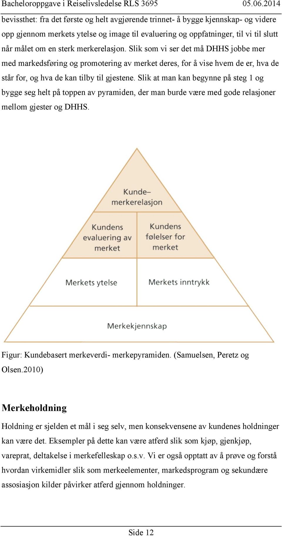 Slik at man kan begynne på steg 1 og bygge seg helt på toppen av pyramiden, der man burde være med gode relasjoner mellom gjester og DHHS. Figur: Kundebasert merkeverdi- merkepyramiden.