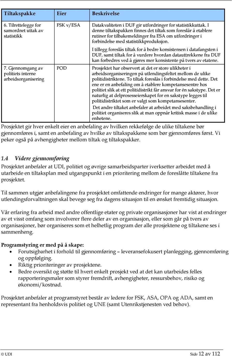 I denne tiltakspakken finnes det tiltak som foreslår å etablere rutiner for tilbakemeldinger fra ESA om utfordringer i forbindelse med statistikkproduksjon.