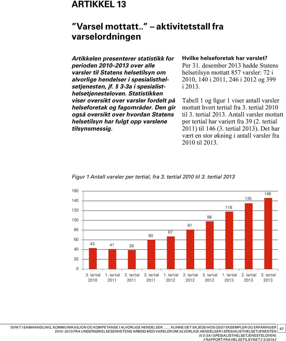 3-3a i spesialisthelsetjenesteloven. Statistikken viser oversikt over varsler fordelt på helseforetak og fagområder.