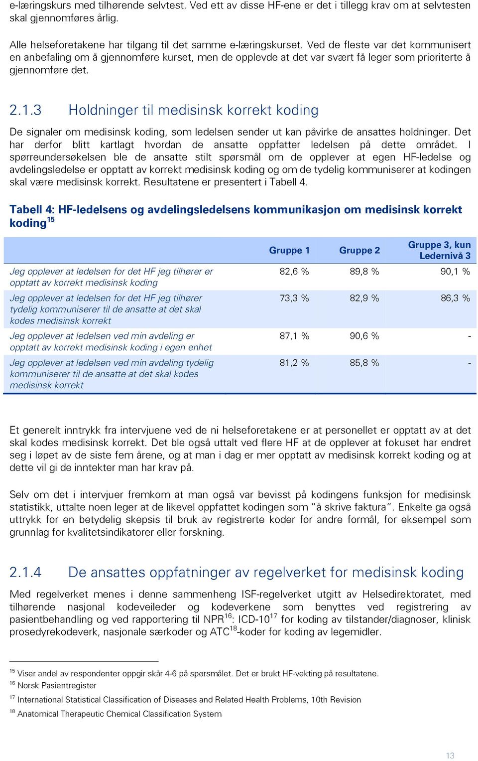 3 Holdninger til medisinsk korrekt koding De signaler om medisinsk koding, som ledelsen sender ut kan påvirke de ansattes holdninger.