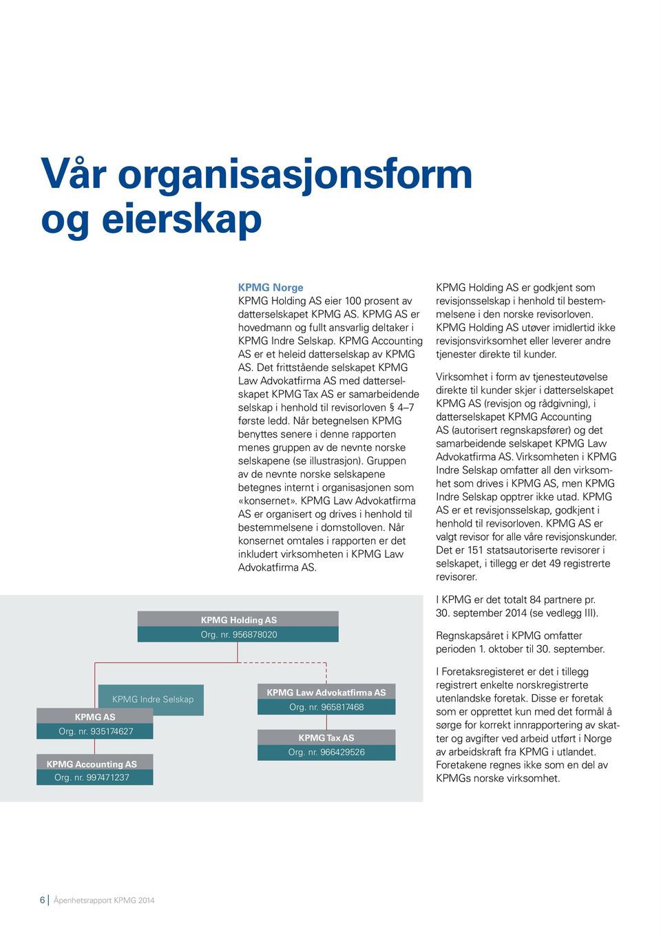 Det frittstående selskapet KPMG Law Advokatfirma AS med datterselskapet KPMG Tax AS er samarbeidende selskap i henhold til revisorloven 4 7 første ledd.