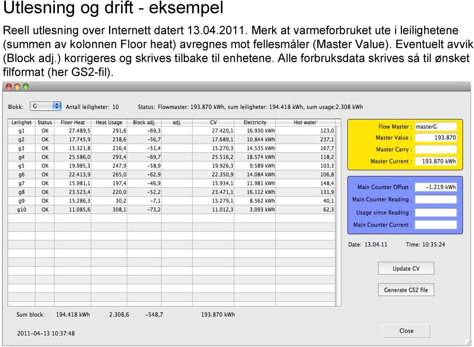 Merk at varmeforbruket ute i leilighetene (summen av kolonnen Floor heat) avregnes mot