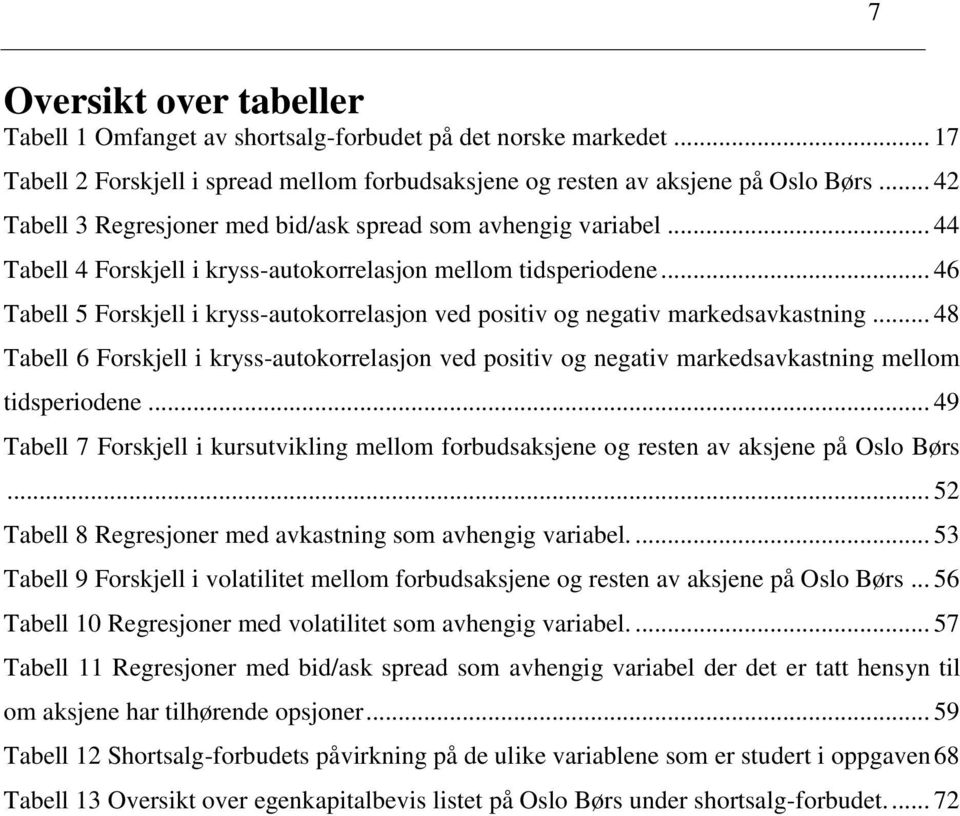 .. 46 Tabell 5 Forskjell i kryss-autokorrelasjon ved positiv og negativ markedsavkastning... 48 Tabell 6 Forskjell i kryss-autokorrelasjon ved positiv og negativ markedsavkastning mellom tidsperiodene.