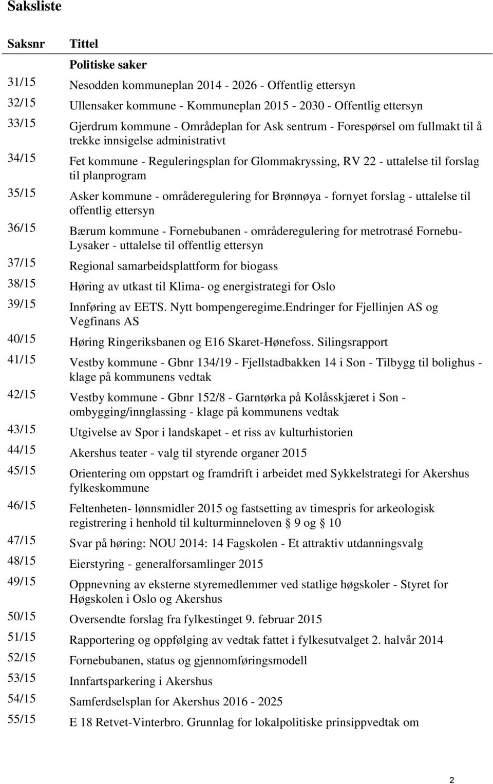 Asker kommune - områderegulering for Brønnøya - fornyet forslag - uttalelse til offentlig ettersyn 36/15 Bærum kommune - Fornebubanen - områderegulering for metrotrasé Fornebu- Lysaker - uttalelse