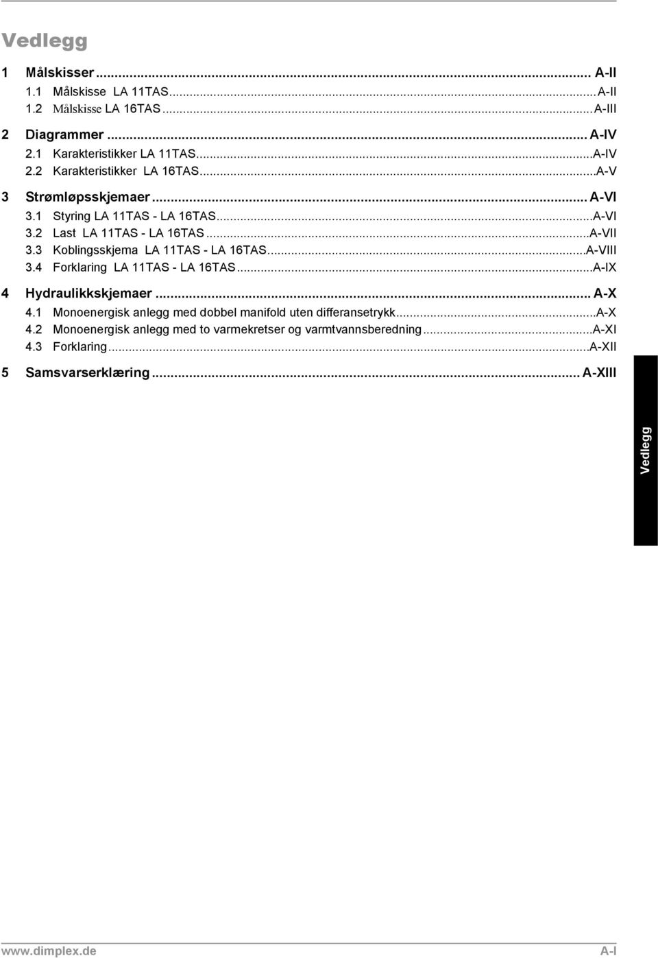 ..A-VIII 3.4 Forklaring LA 11TAS - LA 16TAS...A-IX 4 Hydraulikkskjemaer... A-X 4.1 Monoenergisk anlegg med dobbel manifold uten differansetrykk...a-x 4.