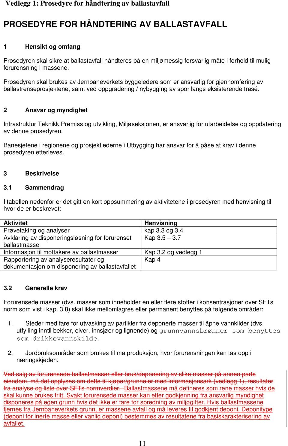 Prosedyren skal brukes av Jernbaneverkets byggeledere som er ansvarlig for gjennomføring av ballastrenseprosjektene, samt ved oppgradering / nybygging av spor langs eksisterende trasé.