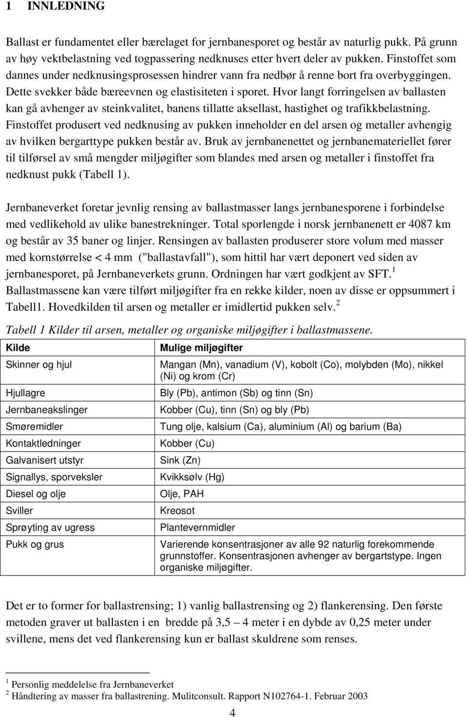 Hvor langt forringelsen av ballasten kan gå avhenger av steinkvalitet, banens tillatte aksellast, hastighet og trafikkbelastning.