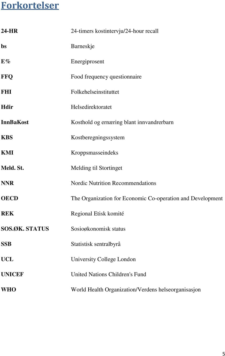 Kostberegningssystem Kroppsmasseindeks Melding til Stortinget Nordic Nutrition Recommendations The Organization for Economic Co-operation and Development