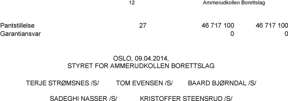 2014, STYRET FOR AMMERUDKOLLEN BORETTSLAG TERJE STRØMSNES