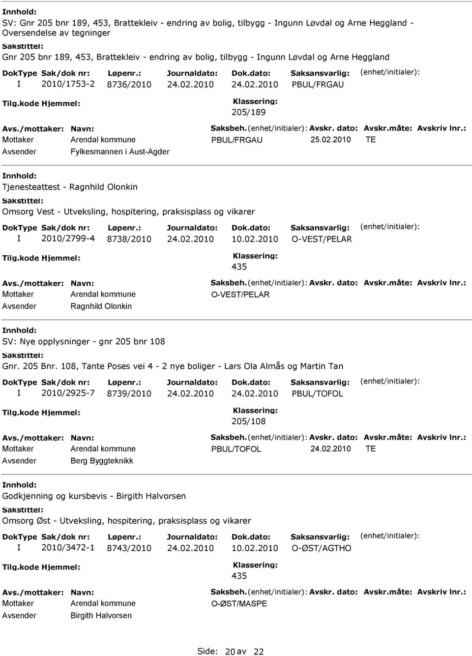 2010 TE Avsender Fylkesmannen i Aust-Agder nnhold: Tjenesteattest - Ragnhild Olonkin Omsorg Vest - Utveksling, hospitering, praksisplass og vikarer 2010/2799-4 8738/2010 10.02.