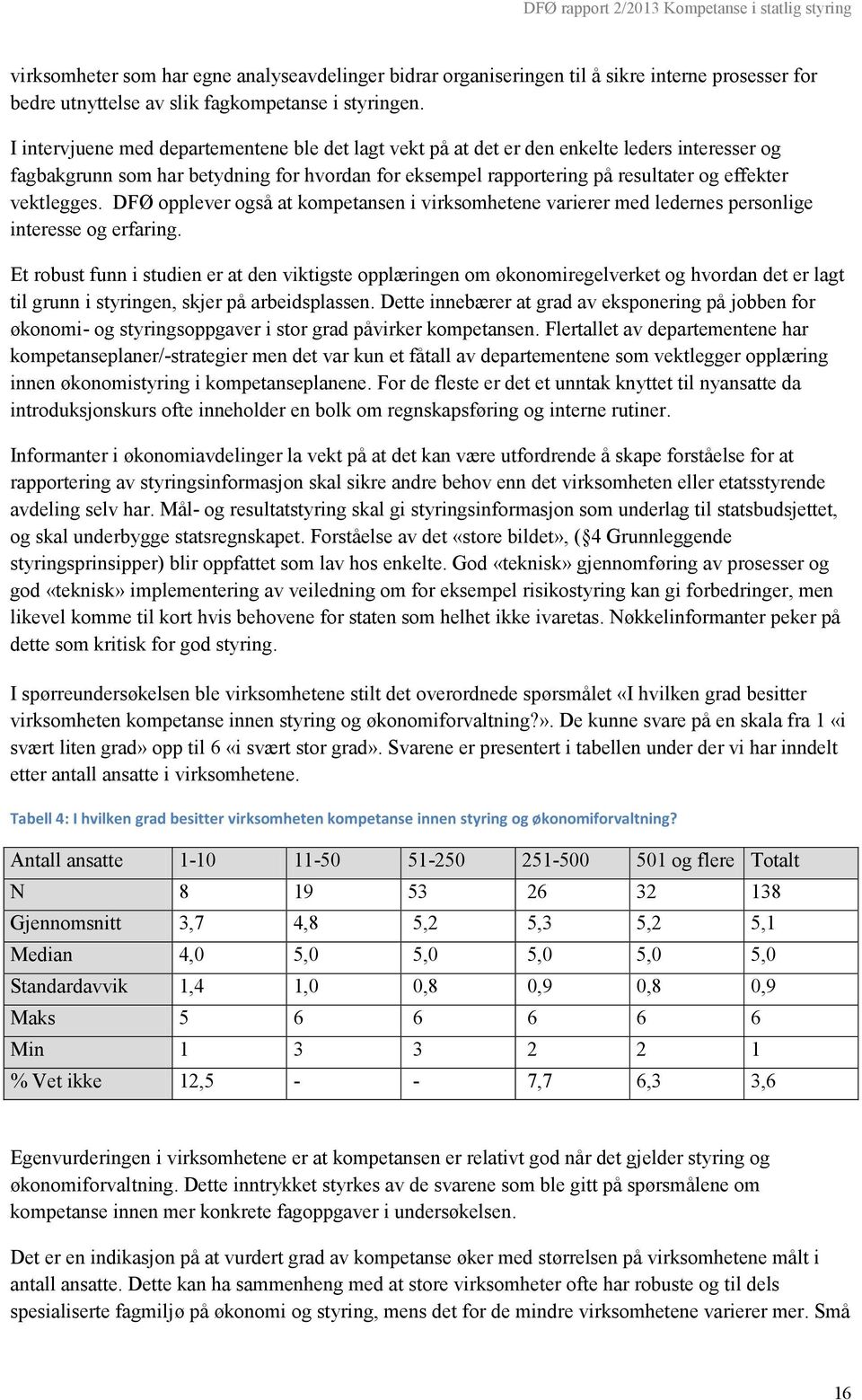 vektlegges. DFØ opplever også at kompetansen i virksomhetene varierer med ledernes personlige interesse og erfaring.