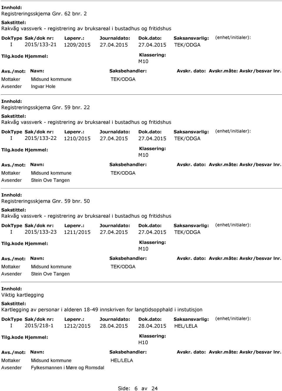 50 2015/133-23 1211/2015 Stein Ove Tangen nnhold: Viktig kartlegging Kartlegging av personar i alderen 18-49