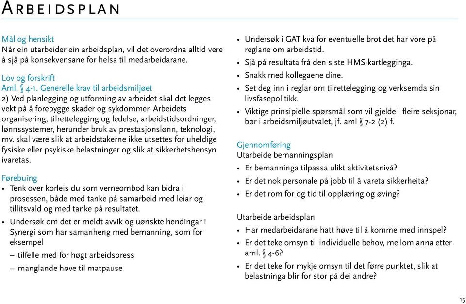 Arbeidets organisering, tilrettelegging og ledelse, arbeidstidsordninger, lønnssystemer, herunder bruk av prestasjonslønn, teknologi, mv.