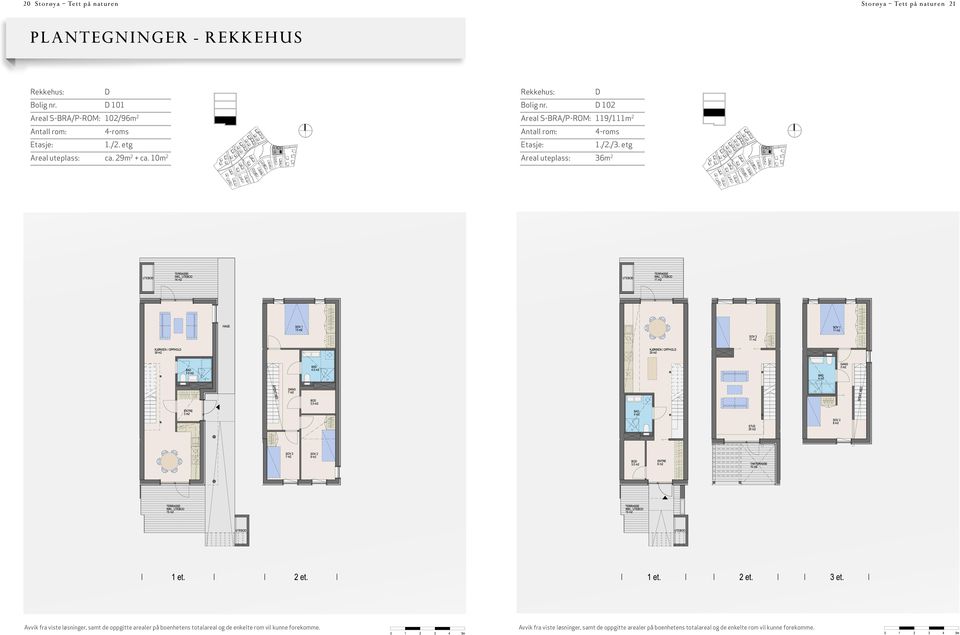 D 101 Areal S-BRA/P-ROM: 102/96m 2 4-roms 1./2. etg Areal uteplass: ca.