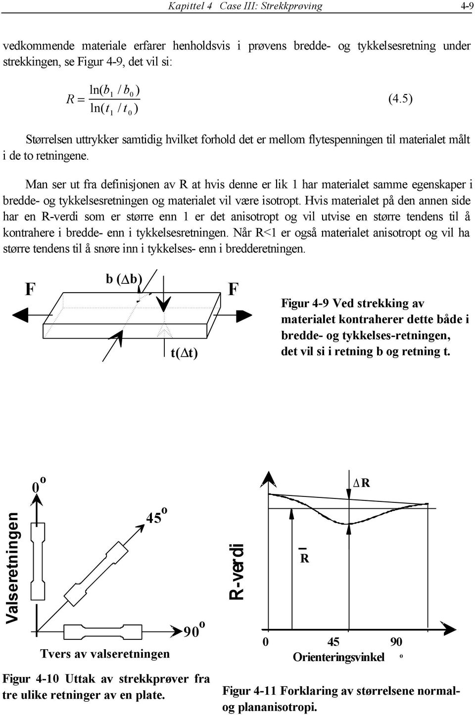 Man ser ut fra definisjonen av R at hvis denne er lik 1 har materialet samme egenskaper i bredde- og tykkelsesretningen og materialet vil være isotropt.