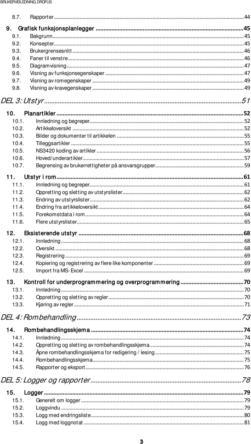 .. 55 10.4. Tilleggsartikler... 55 10.5. NS3420 koding av artikler... 56 10.6. Hoved/underartikler... 57 10.7. Begrensing av brukerrettigheter på ansvarsgrupper... 59 11. Utstyr i rom... 61 11.1. Innledning og begreper.