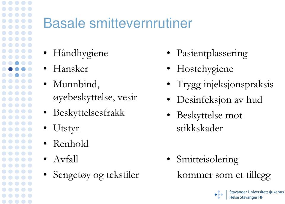 Sengetøy og tekstiler Pasientplassering Hostehygiene Trygg