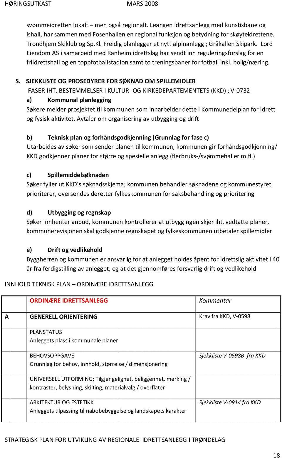 Lord Eiendom AS i samarbeid med Ranheim idrettslag har sendt inn reguleringsforslag for en friidrettshall og en toppfotballstadion samt to treningsbaner for fotball inkl. bolig/næring. S.