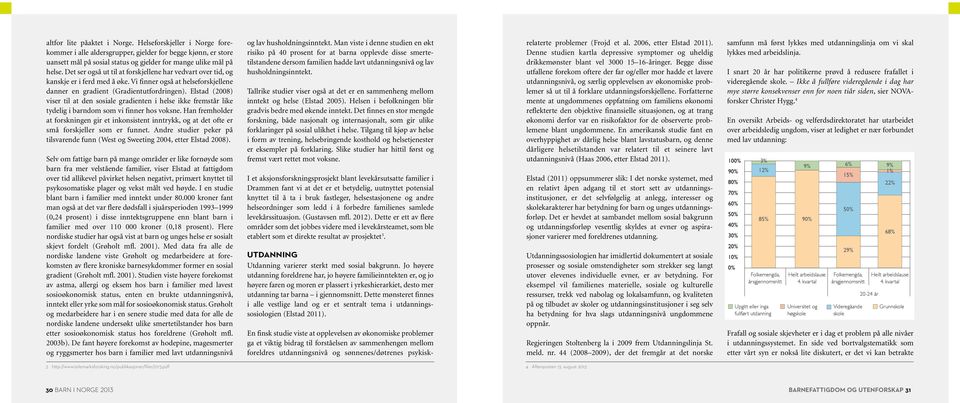 Elstad (2008) viser til at den sosiale gradienten i helse ikke fremstår like tydelig i barndom som vi finner hos voksne.