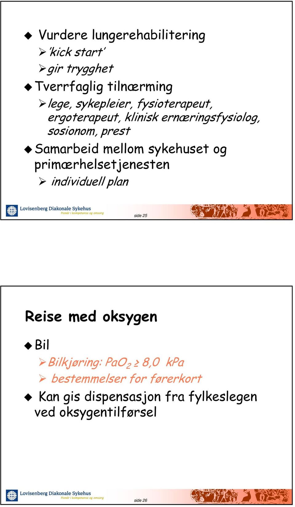 sykehuset og primærhelsetjenesten individuell plan side 25 Reise med oksygen Bil Bilkjøring: