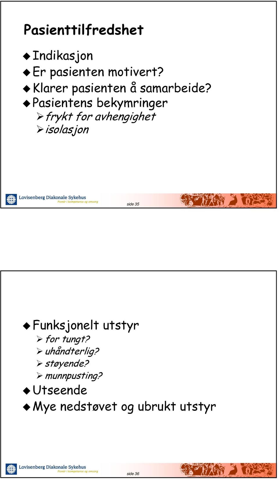 Pasientens bekymringer frykt for avhengighet isolasjon side 35