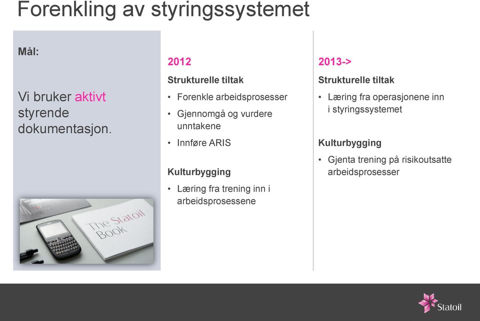 2012 Forenkle arbeidsprosesser Gjennomgå og vurdere unntakene Innføre ARIS