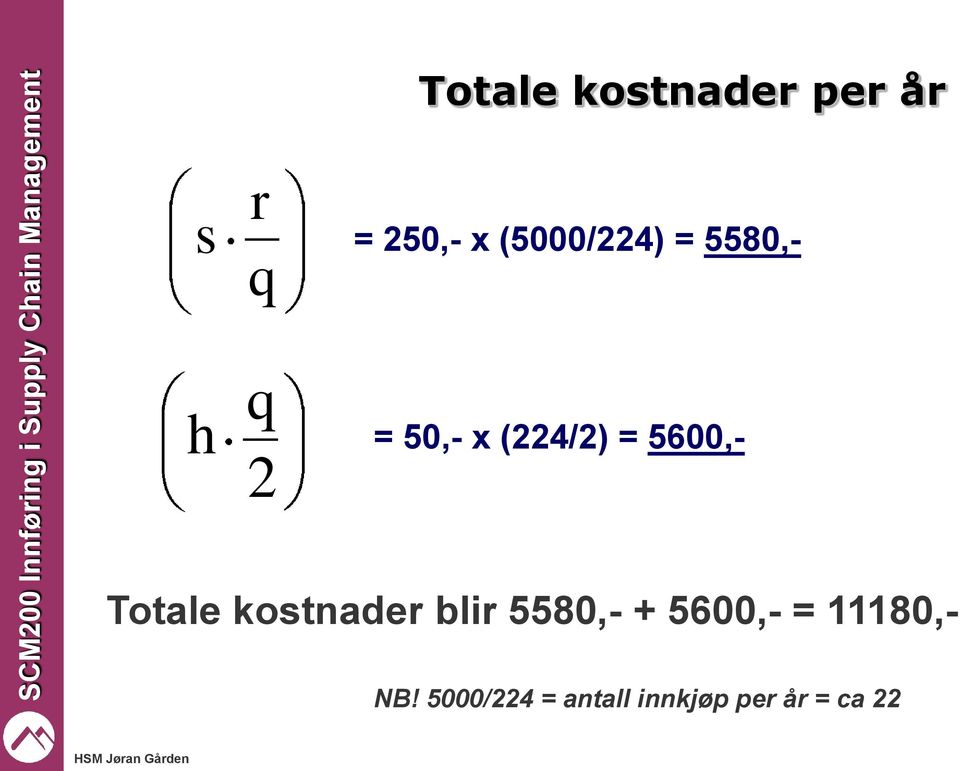 5600,- 2 Totale kostnader blir 5580,- +