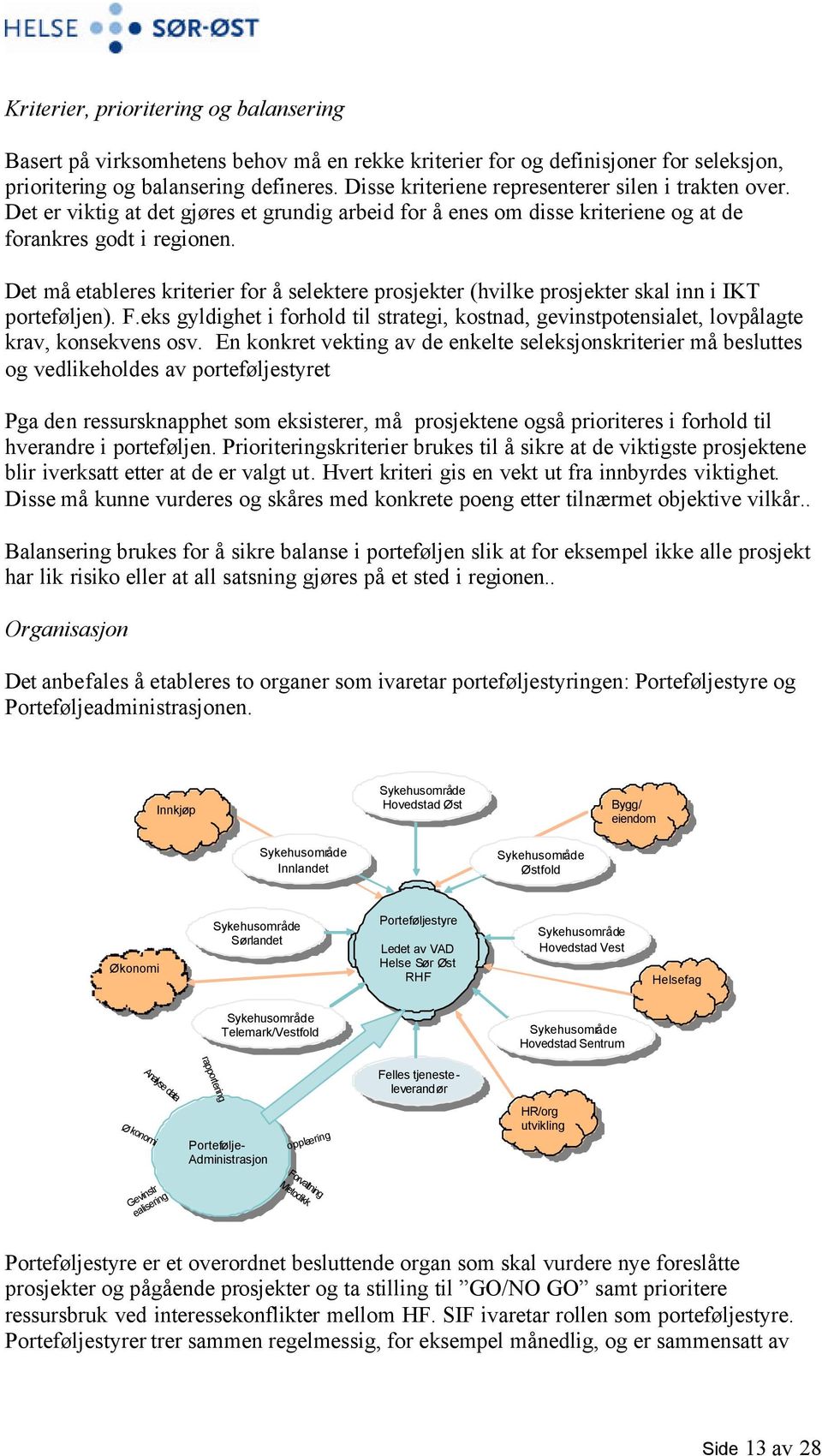 Det må etableres kriterier for å selektere prosjekter (hvilke prosjekter skal inn i IKT porteføljen). F.