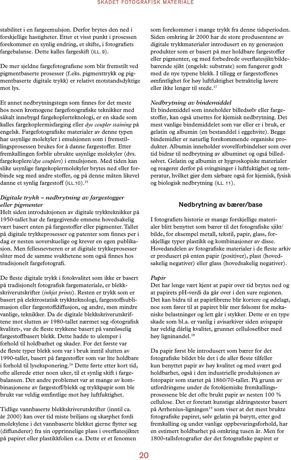 De mer sjeldne fargefotografiene som blir fremstilt ved pigmentbaserte prosesser (f.eks. pigmenttrykk og pigmentbaserte digitale trykk) er relativt motstandsdyktige mot lys.