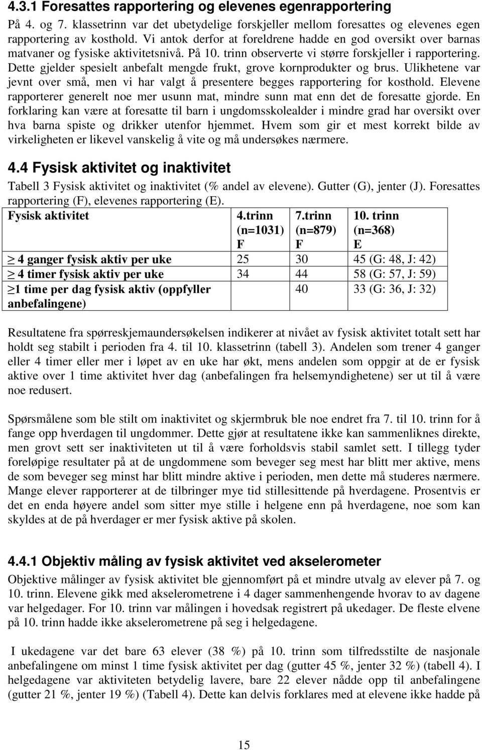 Dette gjelder spesielt anbefalt mengde frukt, grove kornprodukter og brus. Ulikhetene var jevnt over små, men vi har valgt å presentere begges rapportering for kosthold.