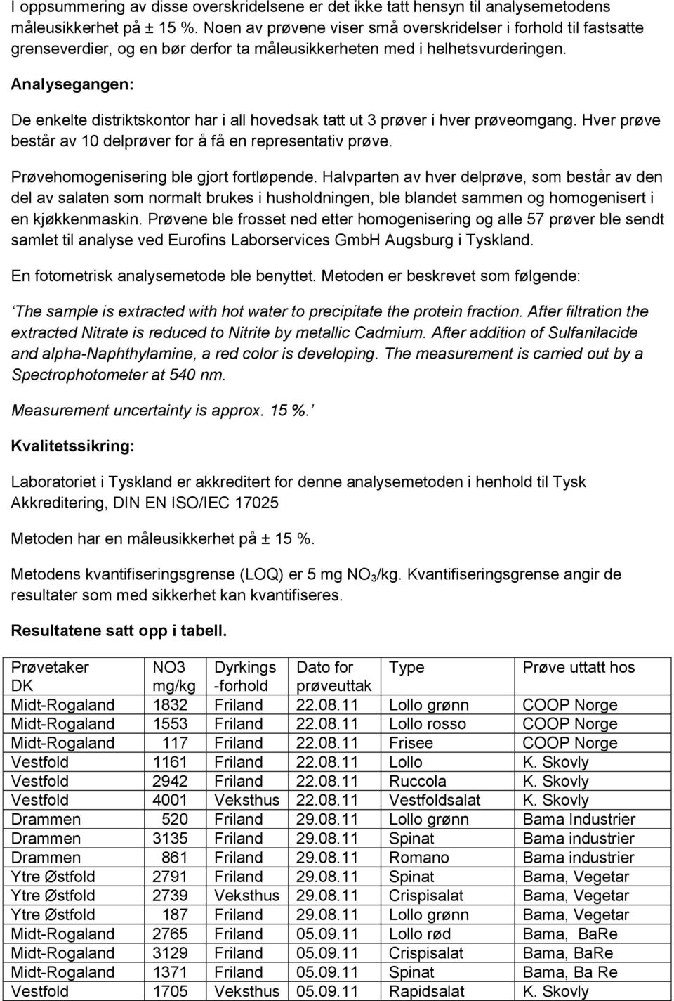 Analysegangen: De enkelte distriktskontor har i all hovedsak tatt ut prøver i hver prøveomgang. Hver prøve består av delprøver for å få en representativ prøve.