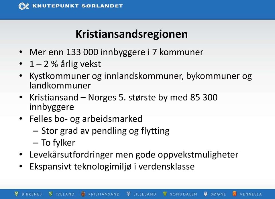 største by med 85 300 innbyggere Felles bo- og arbeidsmarked Stor grad av pendling og