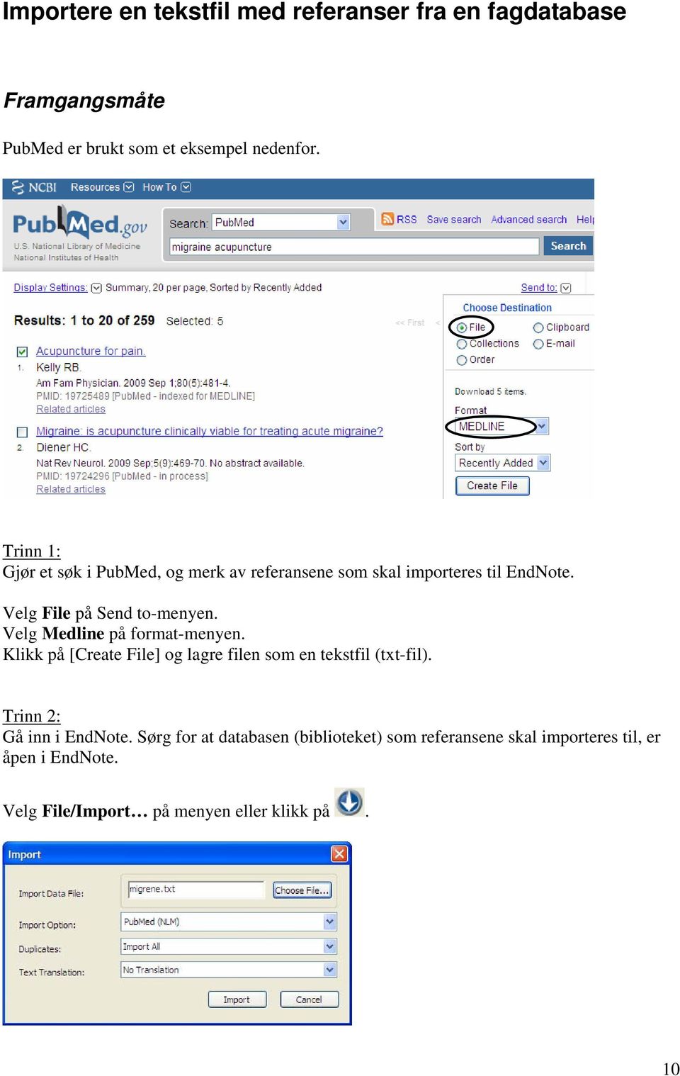 Velg Medline på format-menyen. Klikk på [Create File] og lagre filen som en tekstfil (txt-fil). Trinn 2: Gå inn i EndNote.