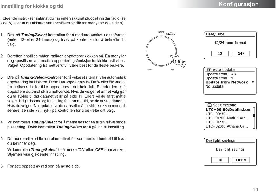 En meny lar deg spesifisere automatisk oppdateringsfunksjon for klokken vil vises. Valget Oppdatering fra nettverk vil være best for de fleste brukere. -5 3.