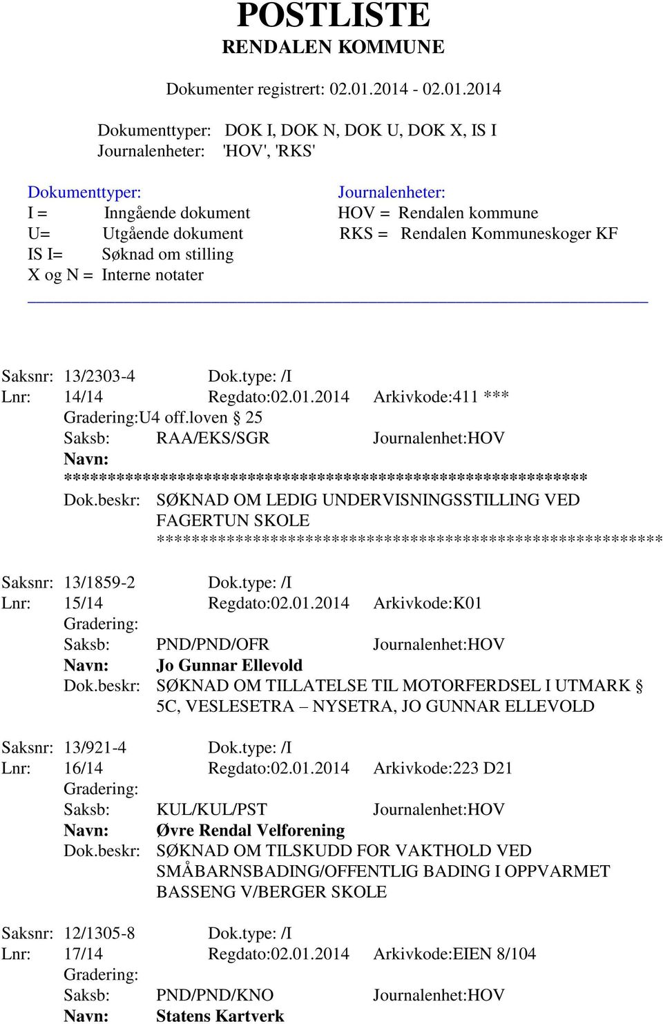 2014 Arkivkode:K01 Saksb: PND/PND/OFR Journalenhet:HOV Jo Gunnar Ellevold Dok.beskr: SØKNAD OM TILLATELSE TIL MOTORFERDSEL I UTMARK 5C, VESLESETRA NYSETRA, JO GUNNAR ELLEVOLD Saksnr: 13/921-4 Dok.