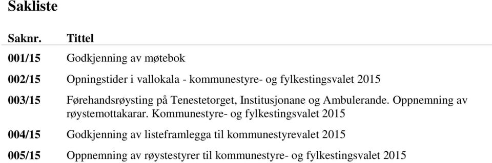 fylkestingsvalet 2015 003/15 Førehandsrøysting på Tenestetorget, Institusjonane og Ambulerande.