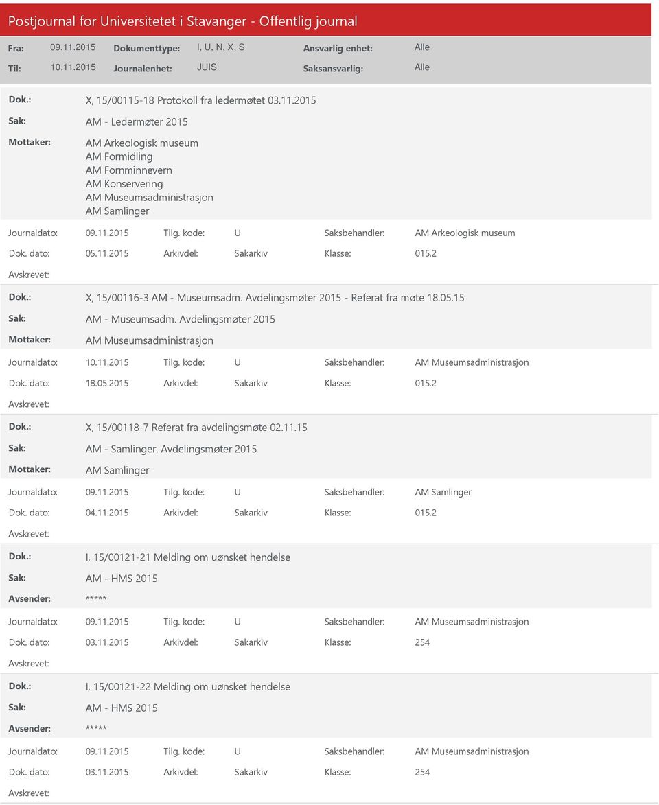 dato: 05.11.2015 Arkivdel: Sakarkiv 015.2 X, 15/00116-3 AM - Museumsadm. Avdelingsmøter 2015 - Referat fra møte 18.05.15 AM - Museumsadm.