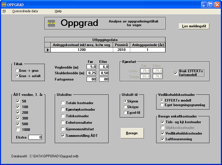 9 3 Beskrivelse av Oppgrad 3.1 Hovedmeny Hovedmenyen for første versjon av Oppgrad er vist i Figur 2.