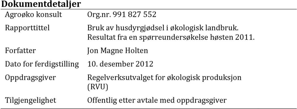 991 827 552 Bruk av husdyrgjødsel i økologisk landbruk.