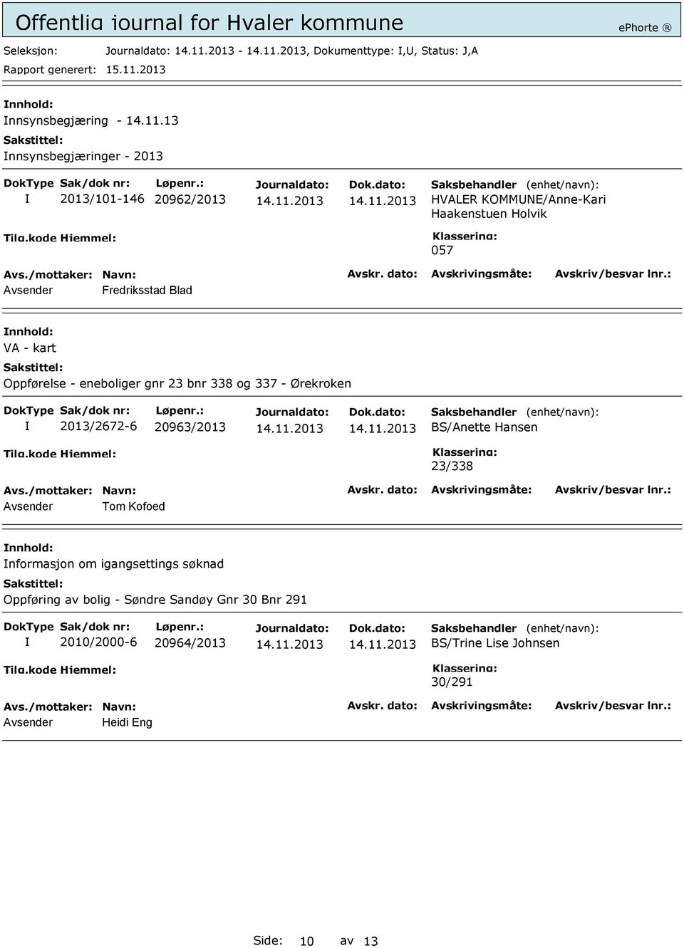 Blad VA - kart Oppførelse - eneboliger gnr 23 bnr 338 og 337 - Ørekroken 2013/2672-6 20963/2013 BS/Anette Hansen 23/338